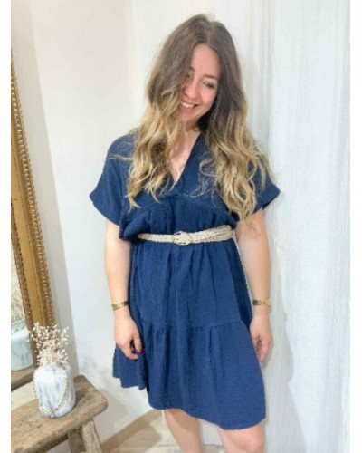Robe gaze de coton bleu marine