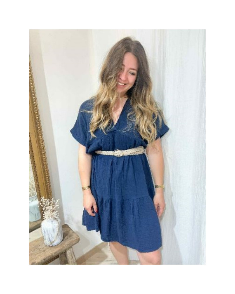 Robe gaze de coton bleu marine