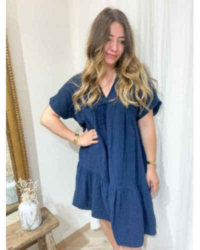 Robe gaze de coton bleu marine