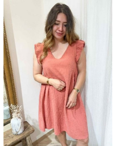 Robe gaz de coton vieux rose