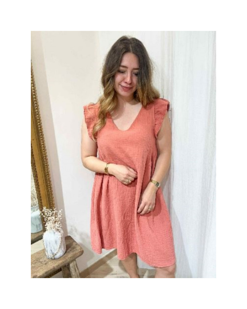 Robe gaz de coton vieux rose