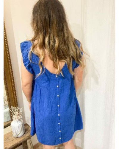 Robe gaz de coton bleu électrique