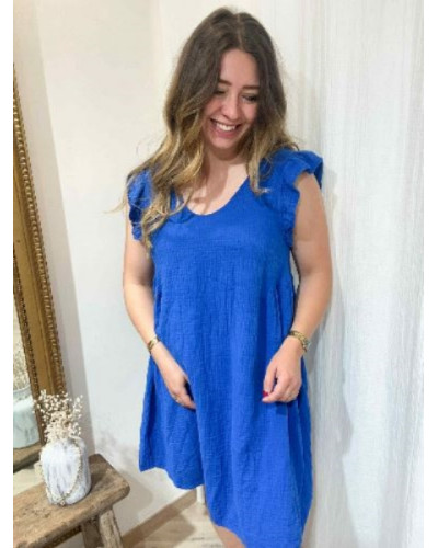 Robe gaz de coton bleu électrique