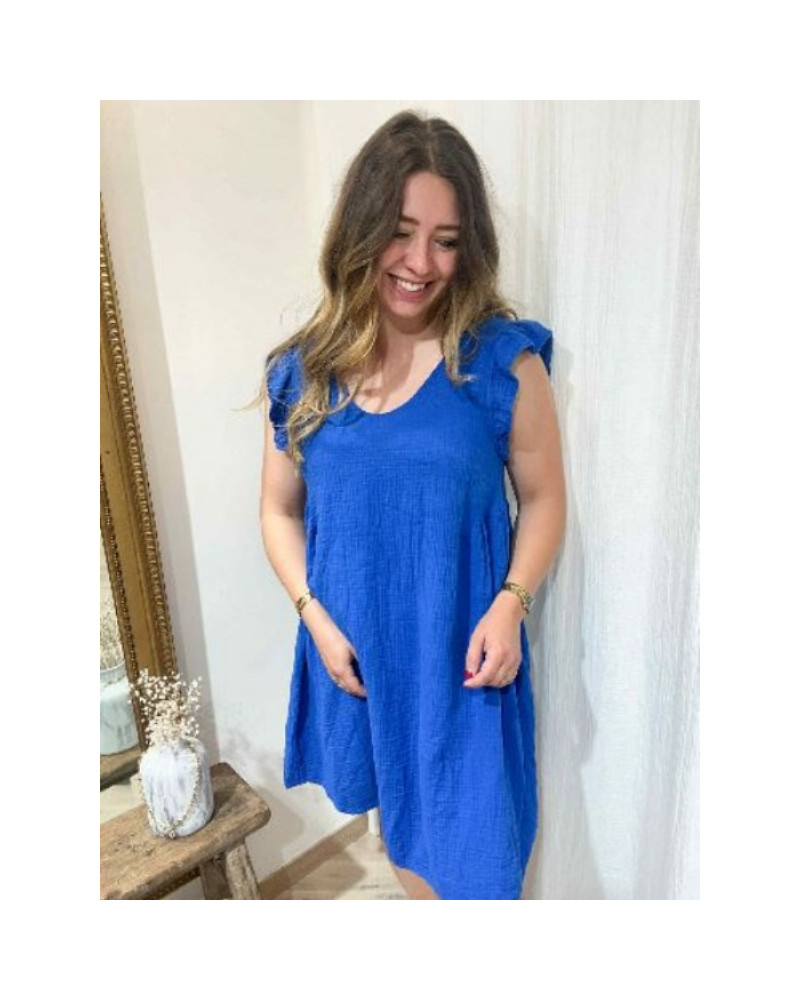 Robe gaz de coton bleu électrique
