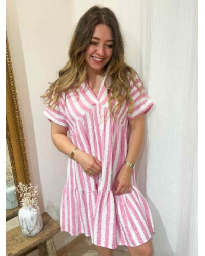 Robe rayée rose et blanches