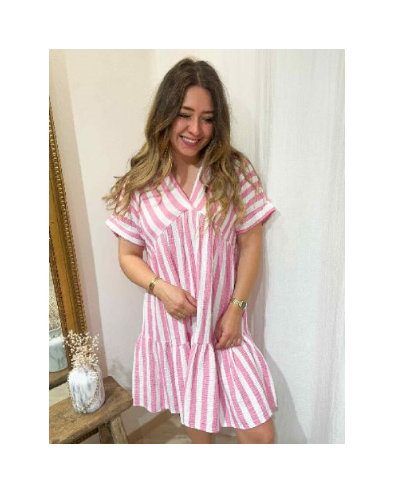 Robe rayée rose et blanches