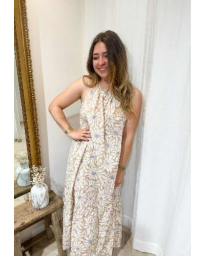 Robe longue fleurs beiges