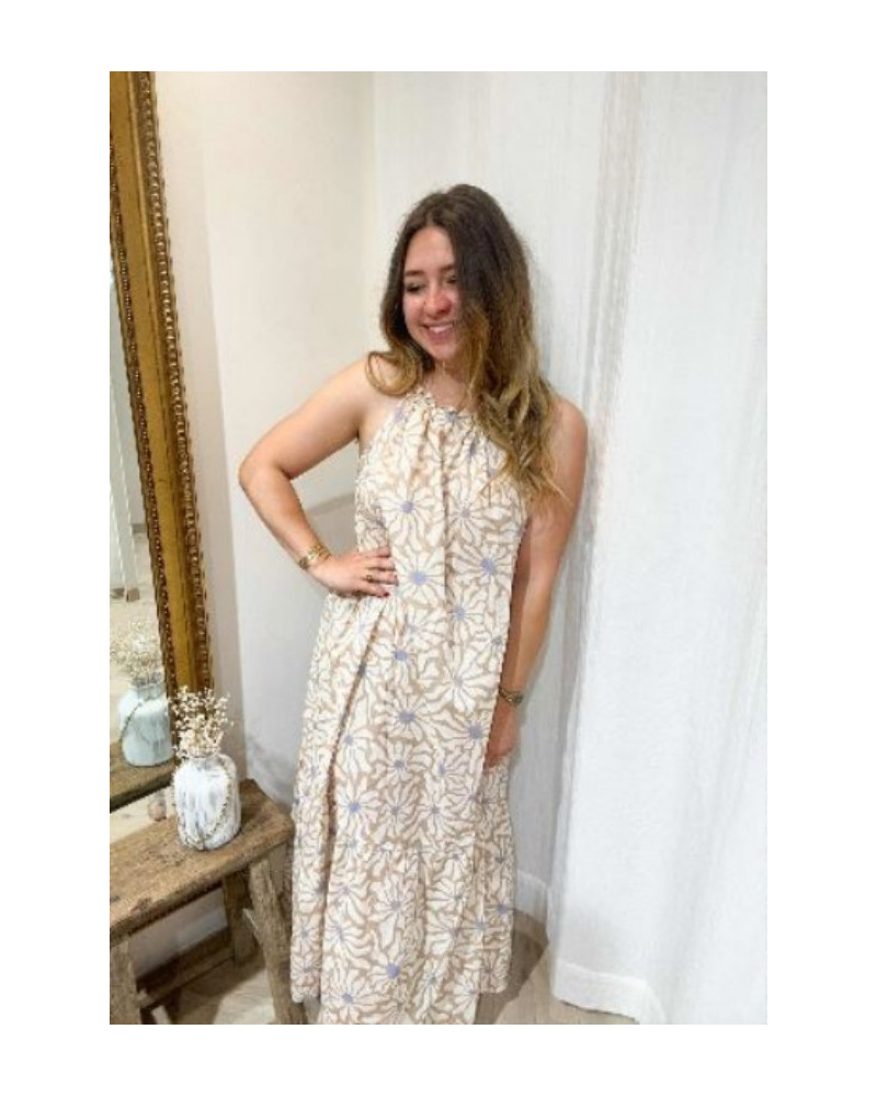 Robe longue fleurs beiges