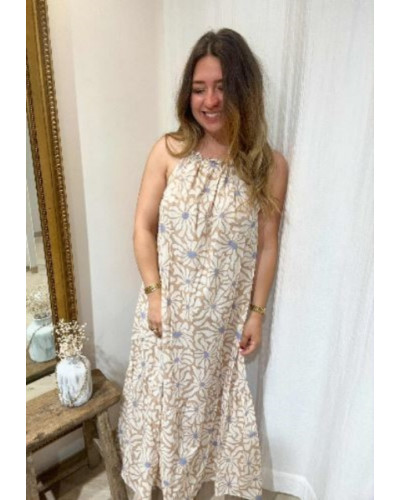 Robe longue fleurs beiges