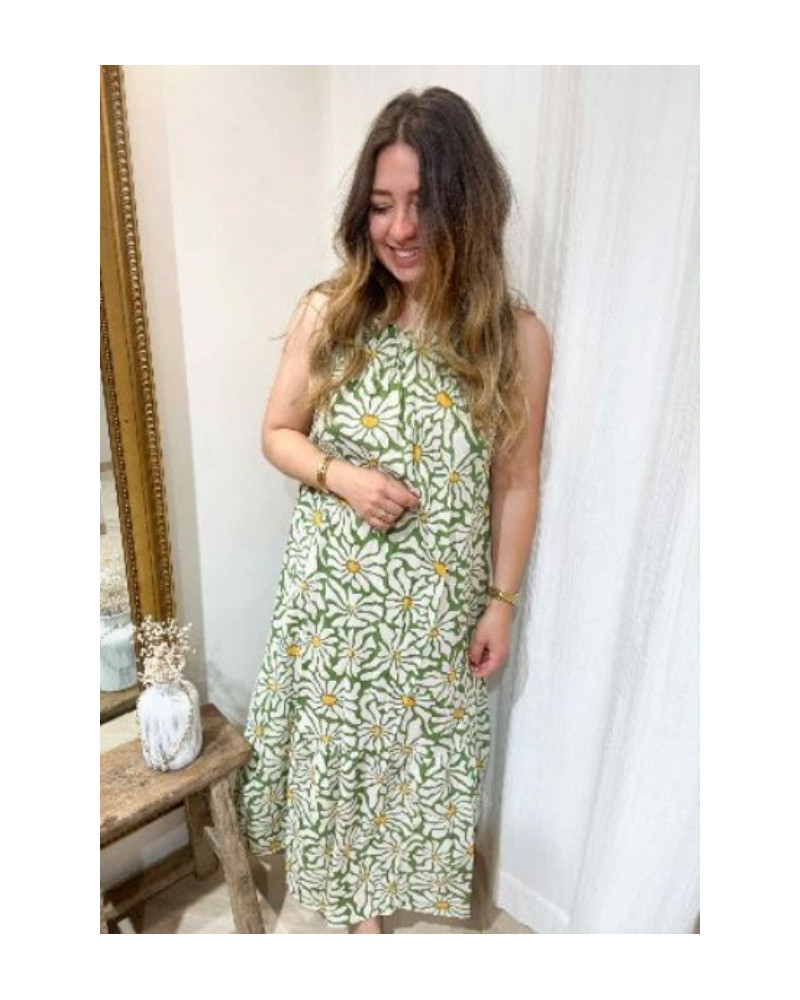 Robe longue vert olive