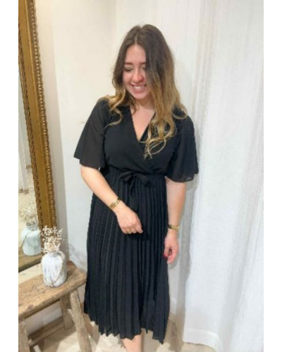 Robe longue plissée noir