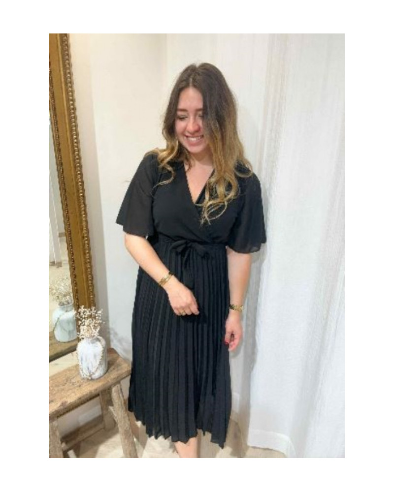 Robe longue plissée noir