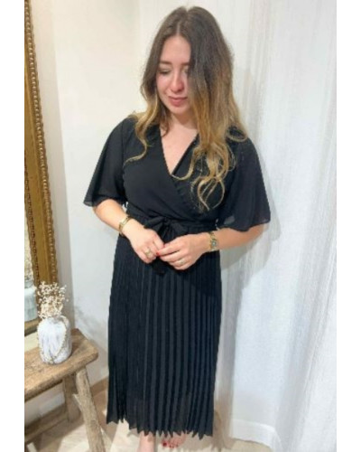 Robe longue plissée noir