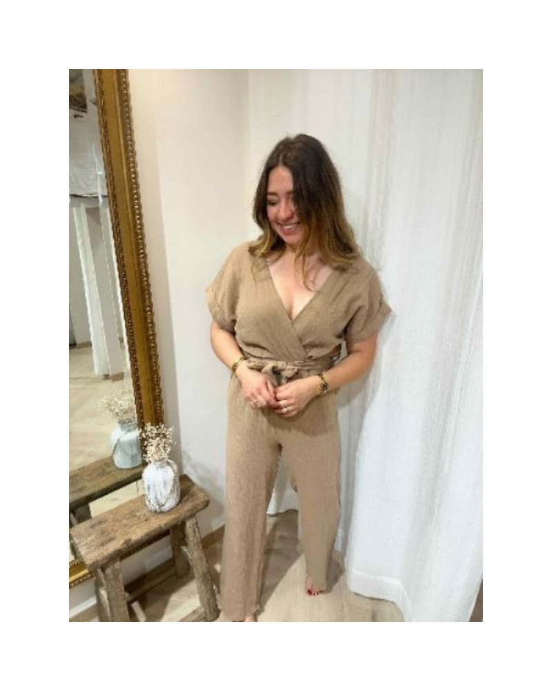 Combinaison gaze de coton marron