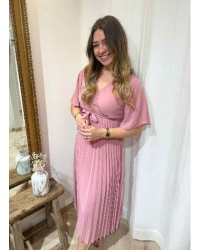 Robe longue plissée vieux rose