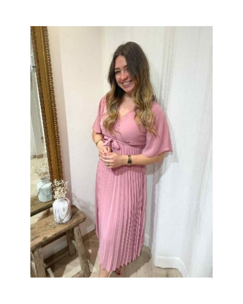 Robe longue plissée vieux rose