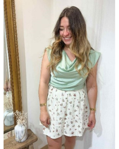 Jupe short gaz de coton ecru