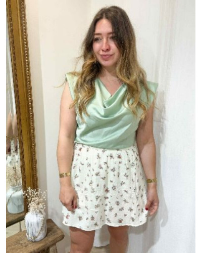 Jupe short gaz de coton ecru
