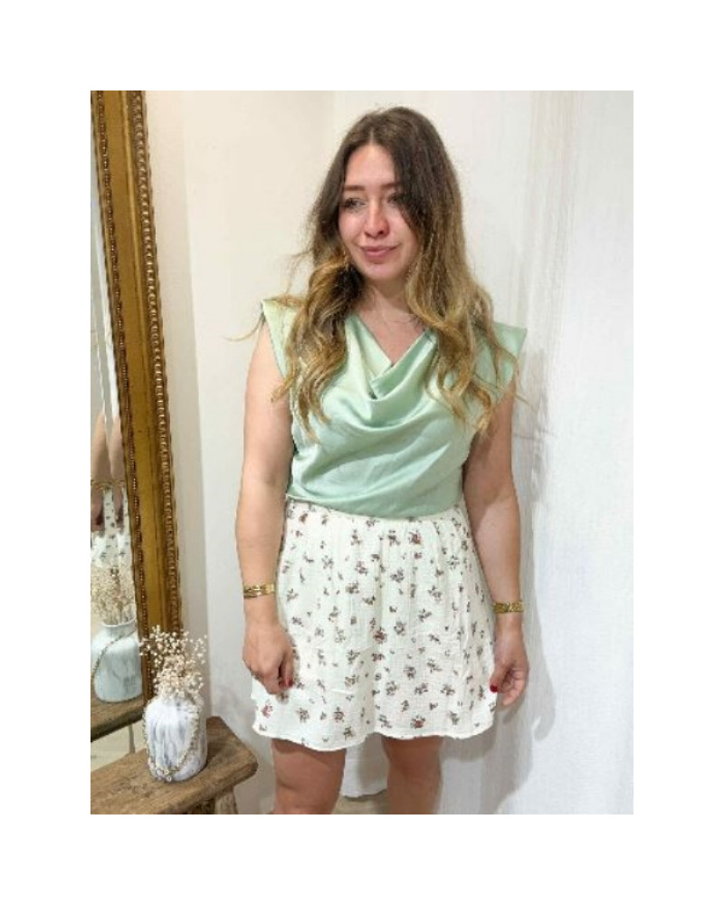 Jupe short gaz de coton ecru