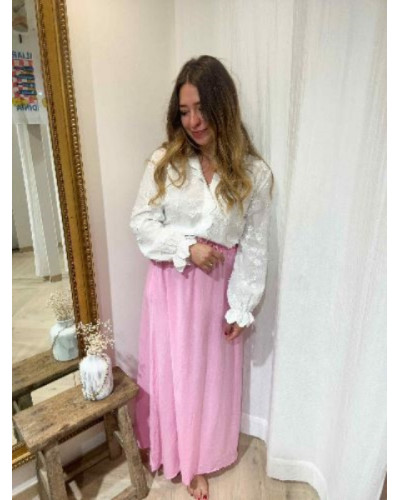 Jupe longue lin rose