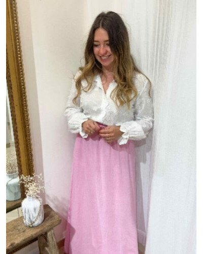 Jupe longue lin rose