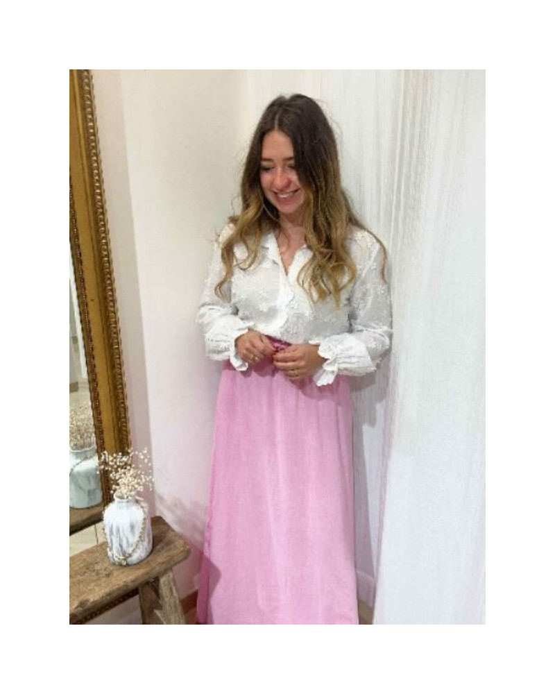 Jupe longue lin rose