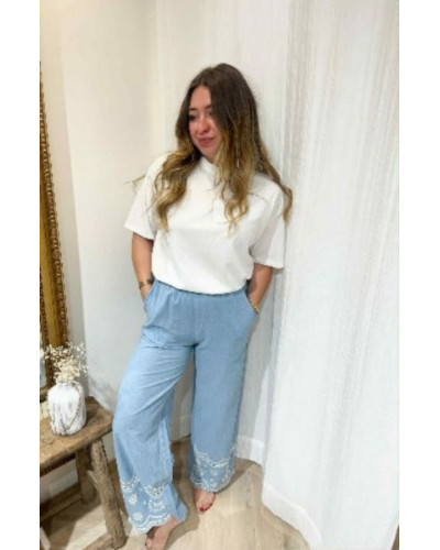 Pantalon fliuide jean et broderie