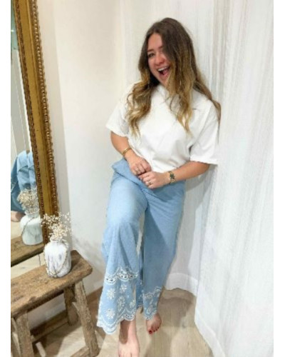 Pantalon fliuide jean et broderie