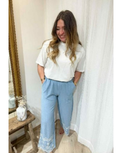 Pantalon fliuide jean et broderie