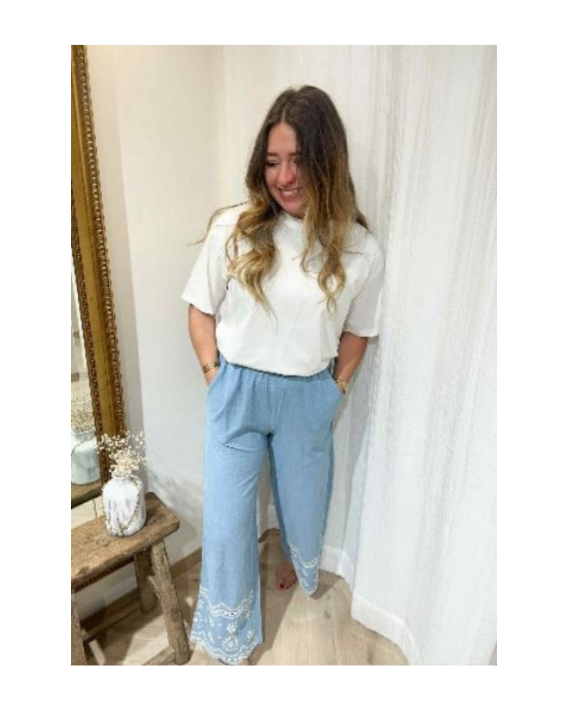 Pantalon fliuide jean et broderie