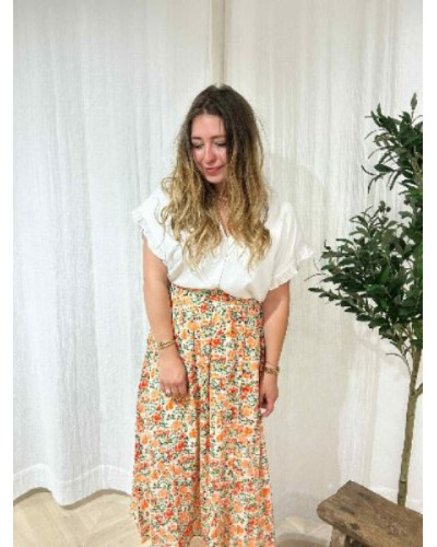 Jupe longue fleurs orange