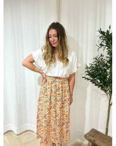 Jupe longue fleurs orange