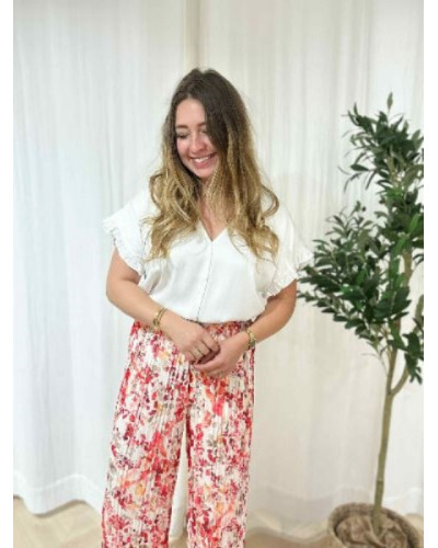 Top blanc volants lisere dore