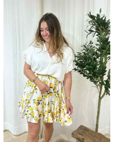 Top blanc volants lisere dore