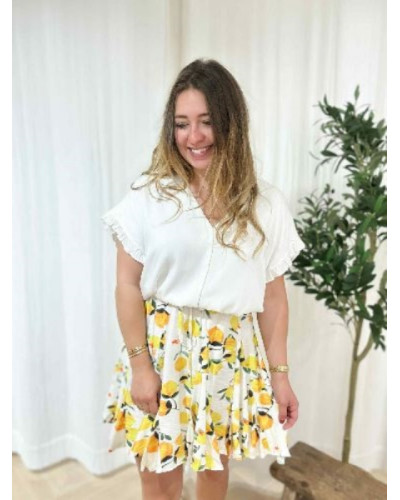 Top blanc volants lisere dore