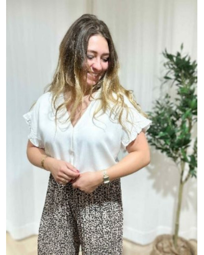 Top blanc volants lisere dore