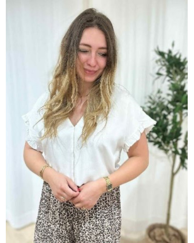 Top blanc volants lisere dore