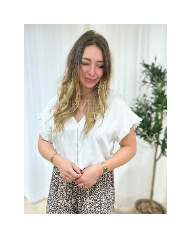 Top blanc volants lisere dore