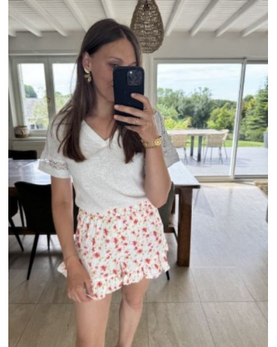 short gaz de coton fleurs