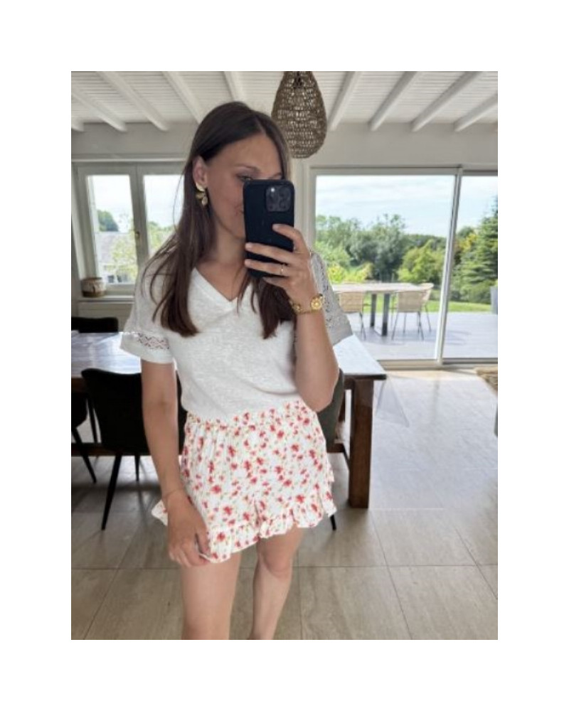 short gaz de coton fleurs