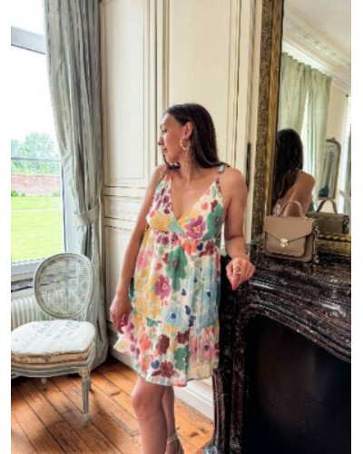 Robe fine bretelle fleurie pastel