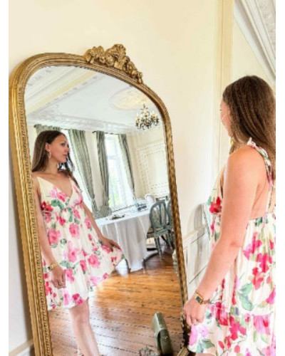 Robe fine bretelle fleurs aquarelle rose