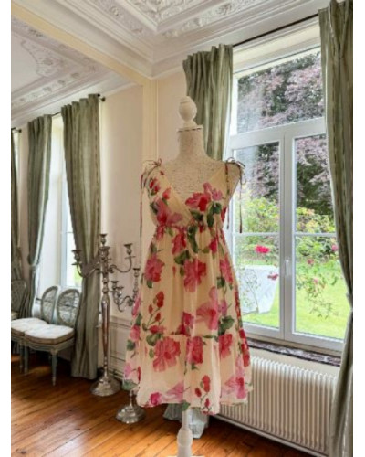 Robe fine bretelle fleurs aquarelle rose