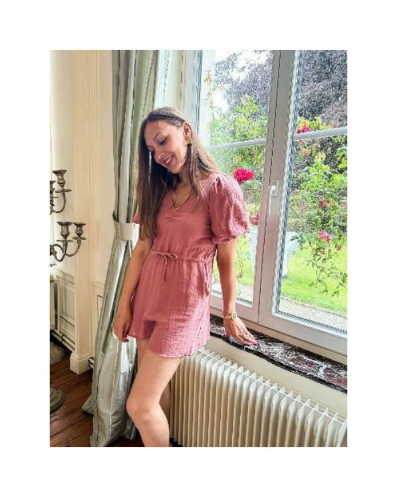 Combinaison short gaze de coton vieux rose