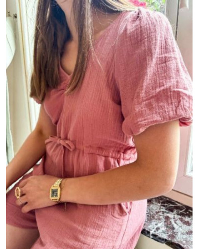 Combinaison short gaze de coton vieux rose