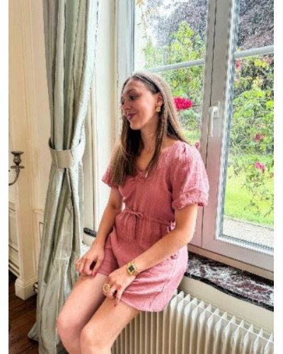 Combinaison short gaze de coton vieux rose
