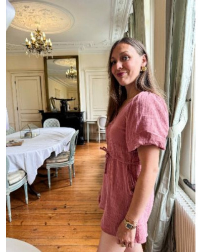 Combinaison short gaze de coton vieux rose