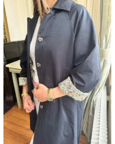 Trench long bleu marine et revers libertie