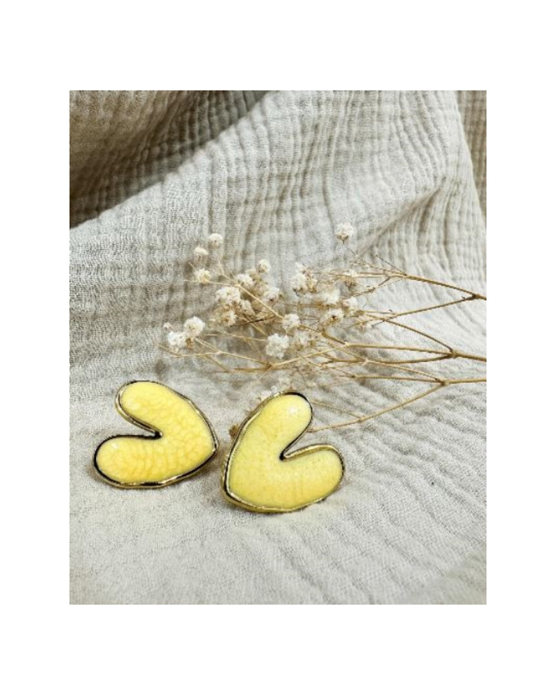 Boucles d'oreilles coeur jaune