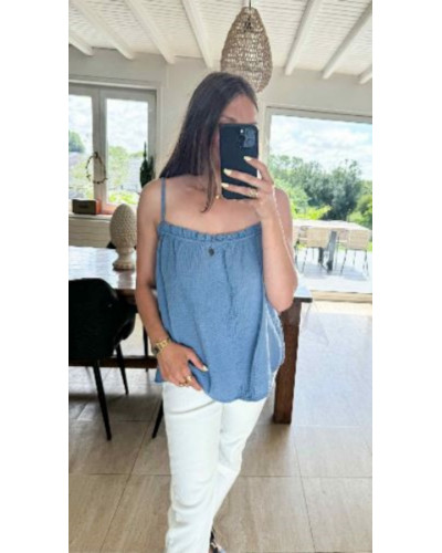 Debardeur froufrou bleu jean